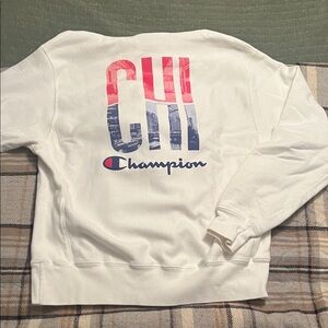Champion Crewneck Sweater with Red and Blue Graphic
